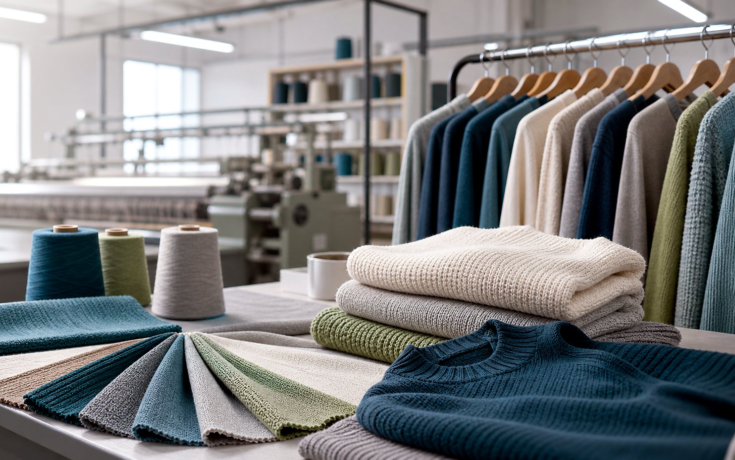 Knitwear sample and showroom review area