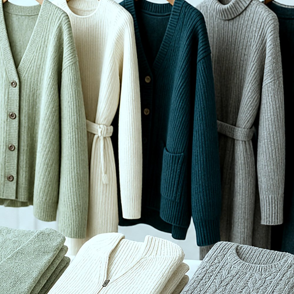 Fancy boucle yarn and textured knitwear swatches